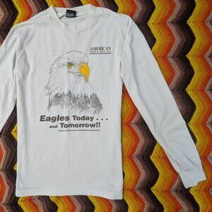 Size S Vintage Screen Stars T-Shirt 80s Bald Eagle Long Sleeve USA Made Tee h133
